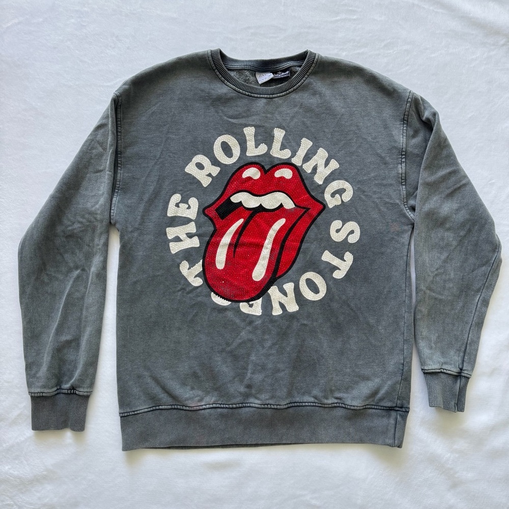 Zara The Rolling Stones Gray Sweater, Size 13-14 kids